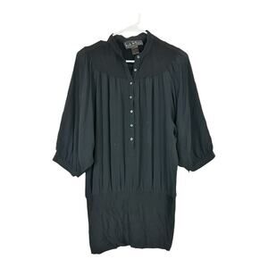 Nicole‎ Miller 3/4 Sleeve Button Front Tunic Shirt Dress Black Size S Stretch